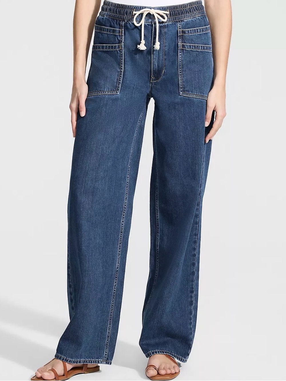 Lands' End Dark Blue Wide-Leg Drawstring Jeans